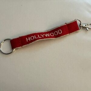 Hollywood Keychain Souvenir Red White Fabric‎ Bag Charm Key Ring